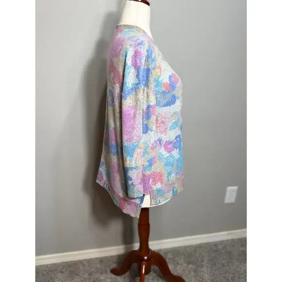 Habitat pullover sweater loose fit scoop neck 3/4 sleeve pastel floral print - L - Picture 3 of 10